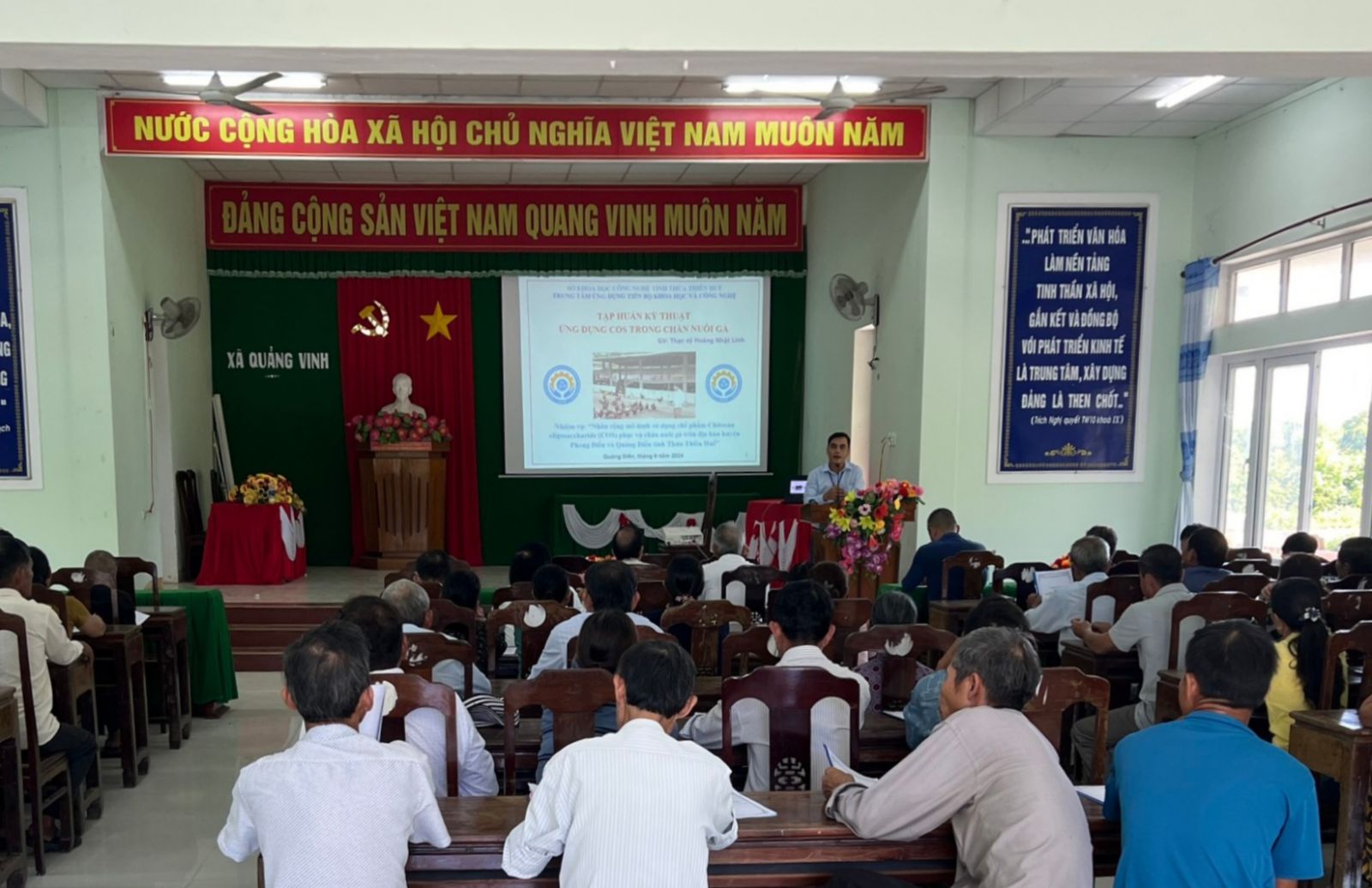 Hội nghị Tập huấn kỹ thuật Ứng dụng Chitosan Oligosaccharide (COS) trong chăn nuôi gà tại xã Quảng Vinh, huyện Quảng Điền Tỉnh Thừa Thiên Huế